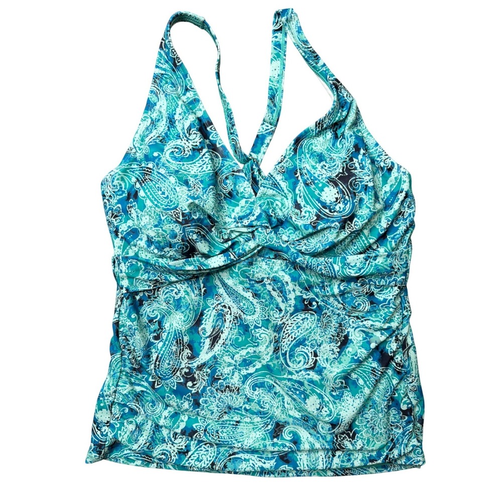 Tempt Me Swim Top Womens XL Tankini Blue Paisley Ruched NEW